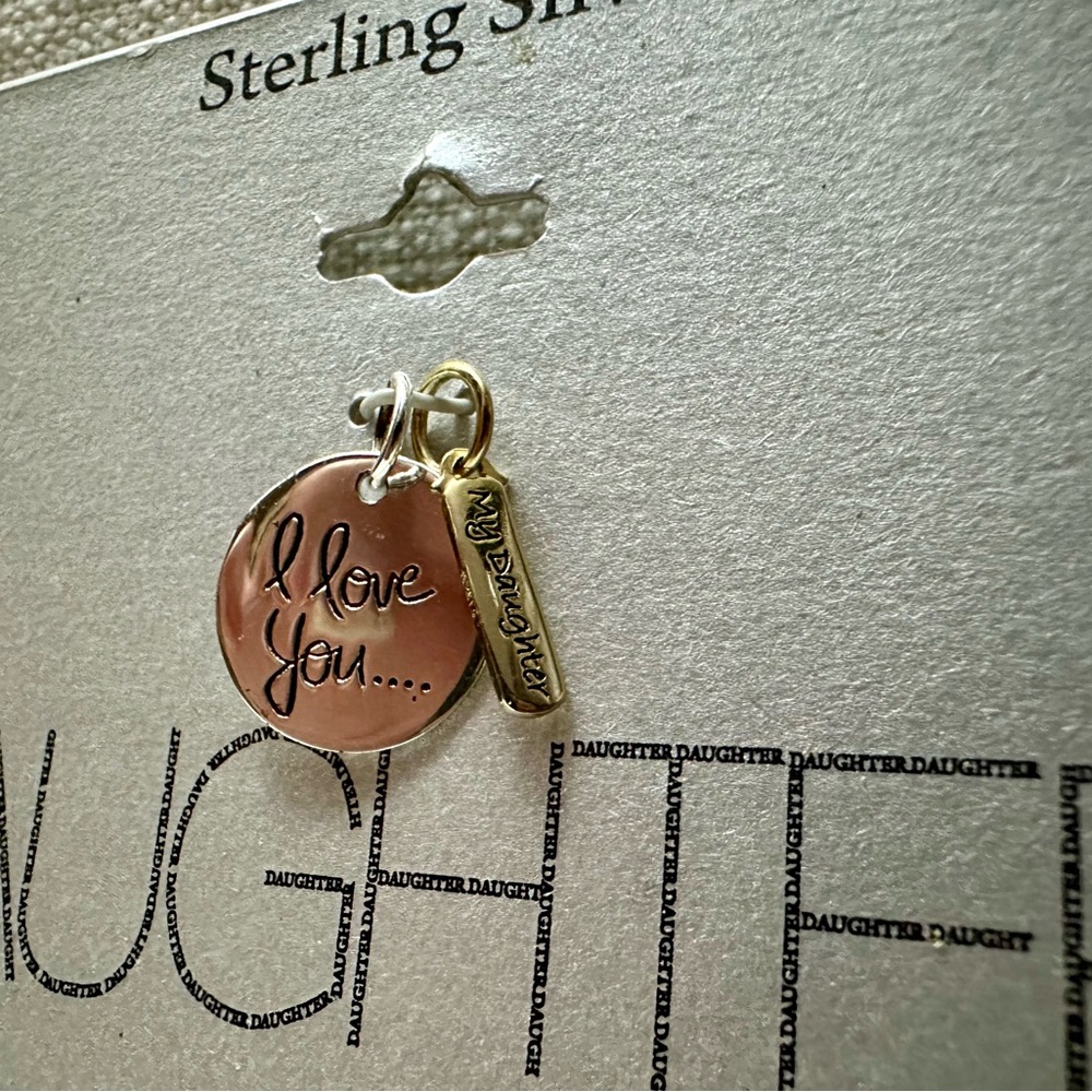 Sterling Silver 'I Love You' Daughter Charm Pendant - Picture 2 of 3